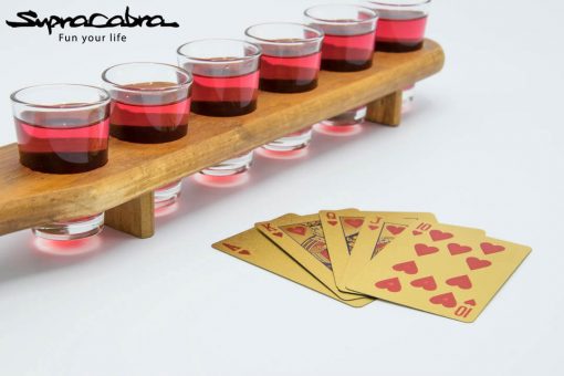 Wooden Shot Glass Server with our Gold Playing Cards close up by Supracabra.com - Fun your life